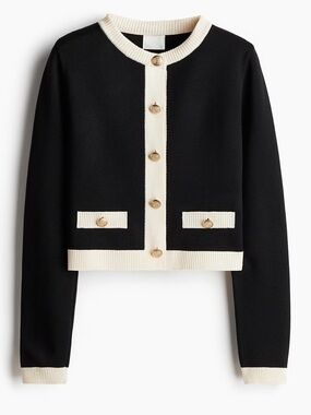 Cropped Black and Cream Contrast Button Cardigan NWOT
